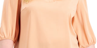 Blusa feminina Anne Klein Plus com decote dividido, marrom, tamanho 3X