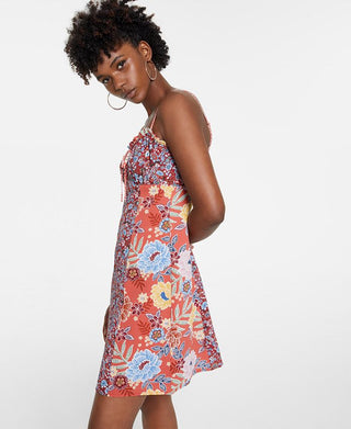 Vestido feminino Bar III com zíper ajustável, sem mangas, decote coração, acima do joelho, laranja, tamanho pequeno