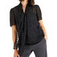 Blusa feminina Anne Klein com estampa xadrez e gola alta, preta, tamanho 14