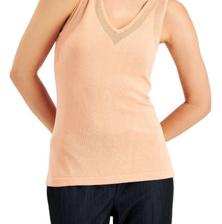 Anne Klein Regata Feminina de Malha com Decote em V Marrom Tamanho Grande