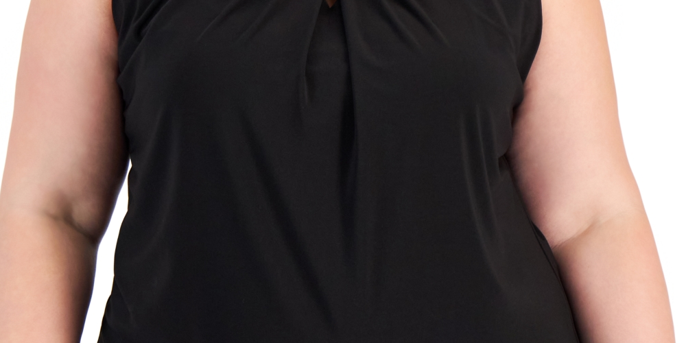 Top torcido com acabamento em couro sintético Kasper feminino, preto, tamanho 2X