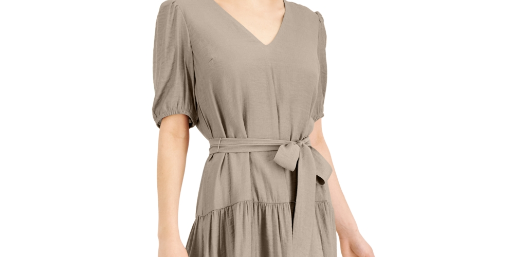 Vestido curto feminino INC International Concepts com cinto e bege, tamanho pequeno