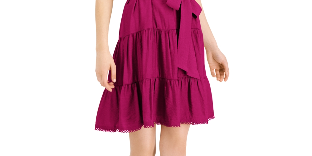 Vestido curto feminino com decote em V e camadas da INC International Concepts, vermelho, tamanho pequeno