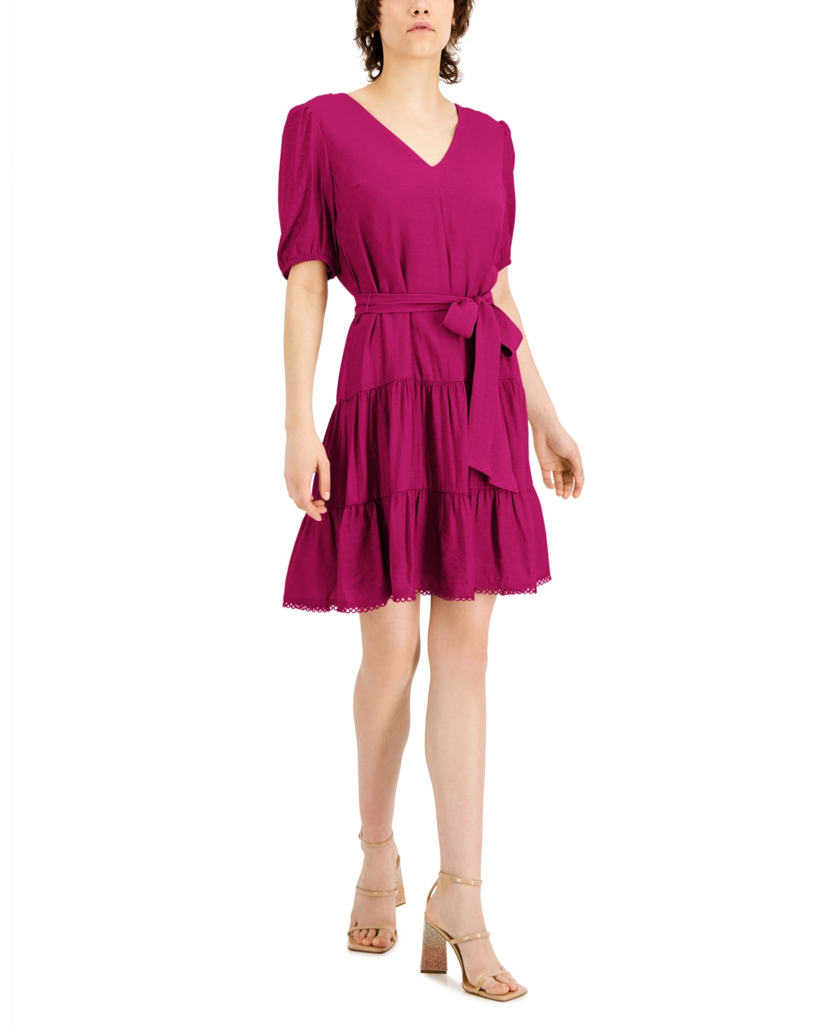 Vestido curto feminino com decote em V e camadas, vermelho, tamanho extragrande, da INC International Concepts