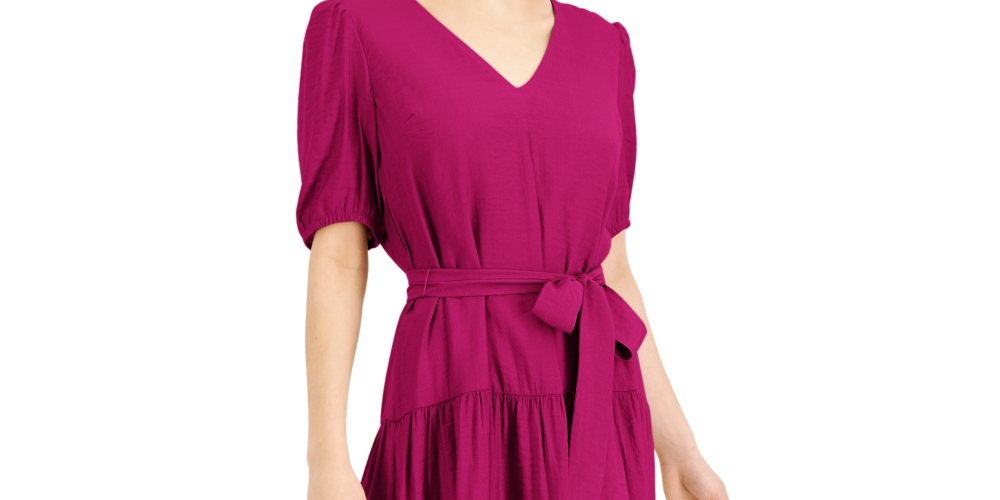 Vestido curto feminino com decote em V e camadas, vermelho, tamanho extragrande, da INC International Concepts
