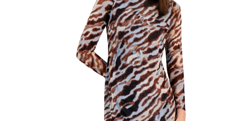 Vestido tubinho de malha com estampa animal Bar III feminino, marrom, tamanho grande