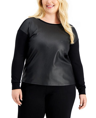 Blusa feminina Anne Klein Serenity Mix Media preta tamanho 1X