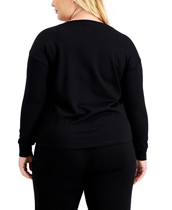 Blusa feminina Anne Klein Serenity Mix Media preta tamanho 1X