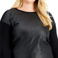 Blusa feminina Anne Klein Serenity Mix Media preta tamanho 1X