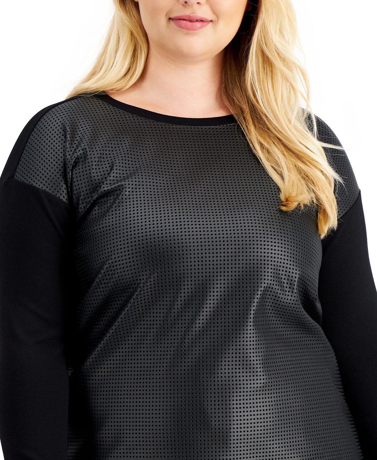 Blusa feminina Anne Klein Serenity Mix Media preta tamanho 1X