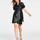 Vestido envelope feminino Bar III em couro sintético, preto, tamanho X-S
