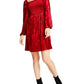 Vestido feminino Bar III de veludo com manga comprida e babados, vermelho, tamanho pequeno