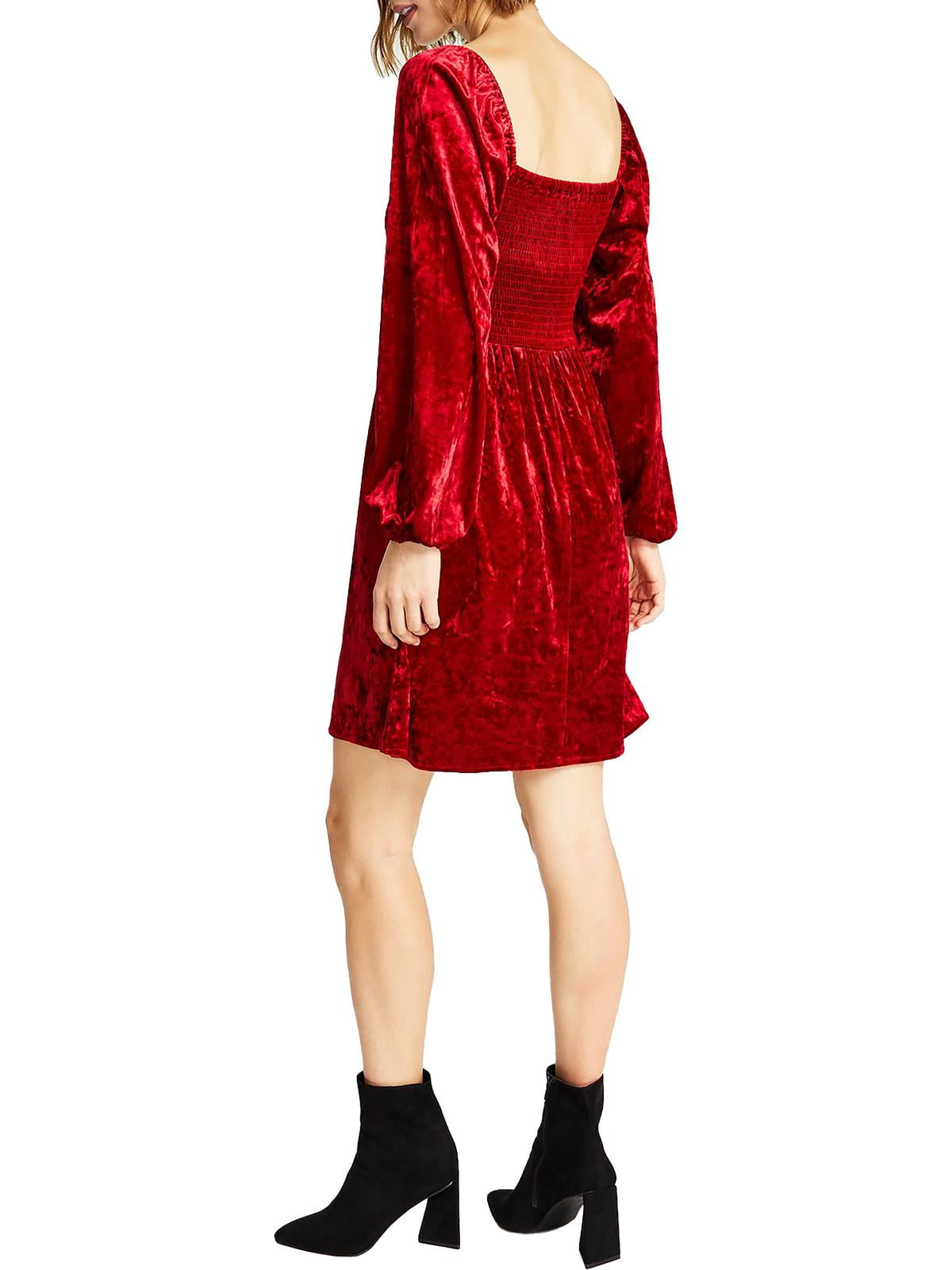 Vestido feminino Bar III de veludo com manga comprida e babados, vermelho, tamanho pequeno