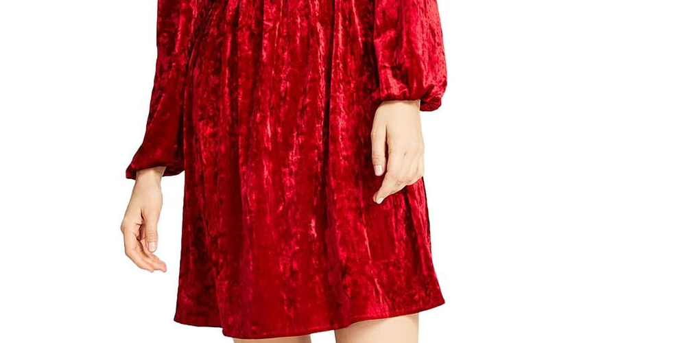 Vestido feminino Bar III de veludo com manga comprida e babados, vermelho, tamanho pequeno