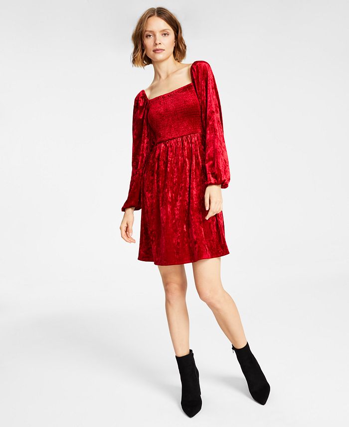 Vestido feminino Bar III de veludo com manga comprida e babados, vermelho, tamanho extragrande