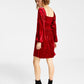 Vestido feminino Bar III de veludo com manga comprida e babados, vermelho, tamanho extragrande