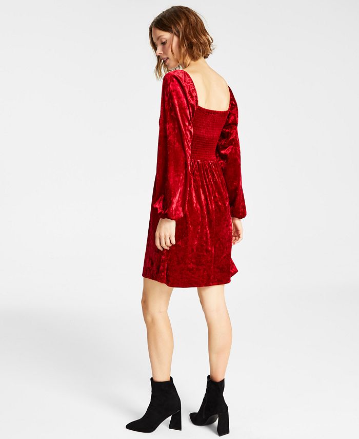 Vestido feminino Bar III de veludo com manga comprida e babados, vermelho, tamanho extragrande