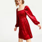 Vestido feminino Bar III de veludo com manga comprida e babados, vermelho, tamanho extragrande