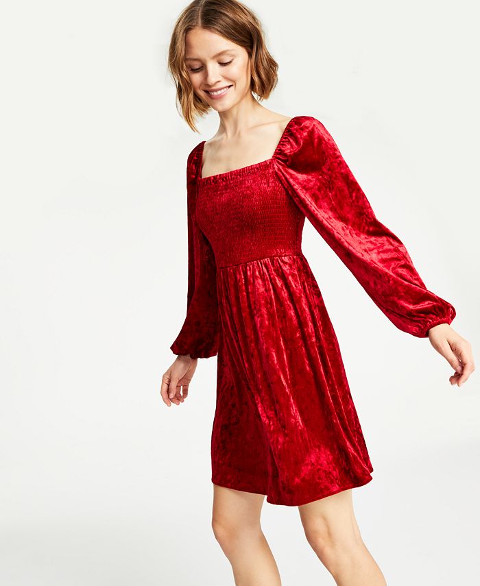 Vestido feminino Bar III de veludo com manga comprida e babados, vermelho, tamanho extragrande