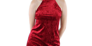 Vestido Halter de Veludo Feminino Bar III Vermelho Tamanho Médio