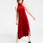 Vestido Halter de Veludo Feminino Bar III Vermelho Tamanho Médio