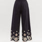 Entro - Scallop Embroidered Hem Wide Leg Pants