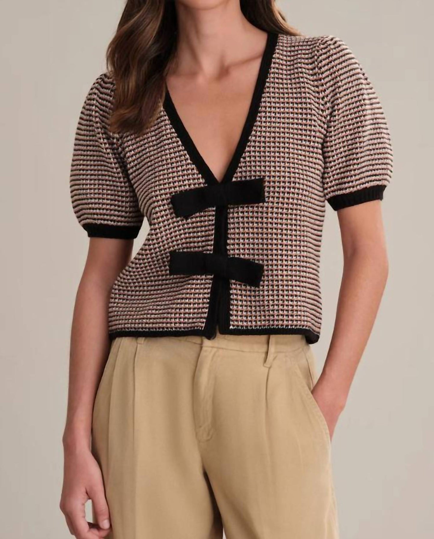 525 America - Elaine Puff Sleeve Tie Front Cardigan