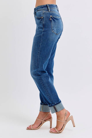 Judy Blue - Calça jeans boyfriend de cintura média com punho