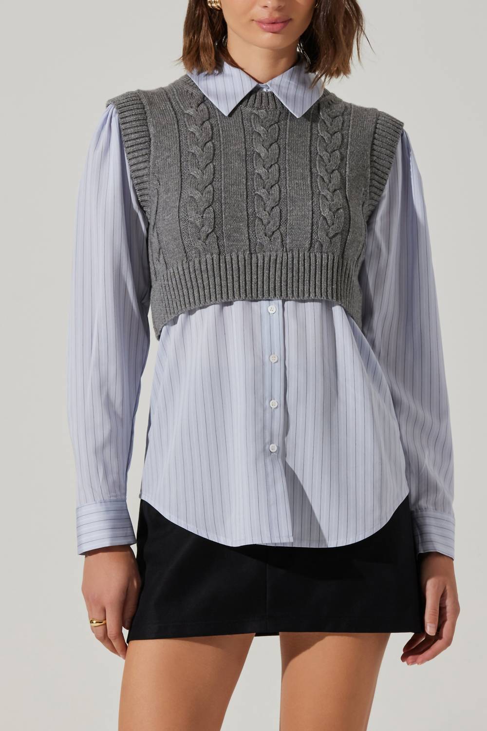Astr - Flannery Layered Cable Combo Shirt
