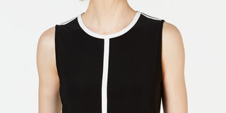 Blusa feminina sem mangas com listras Anne Klein, preta, tamanho médio