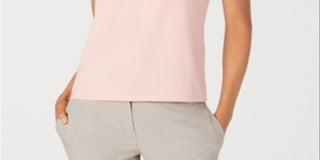 Blusa feminina Kasper sem mangas com decote plissado, rosa, tamanho grande