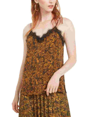 Blusa feminina Bar III média amarela com estampa de cobra e acabamento em renda, tamanho grande
