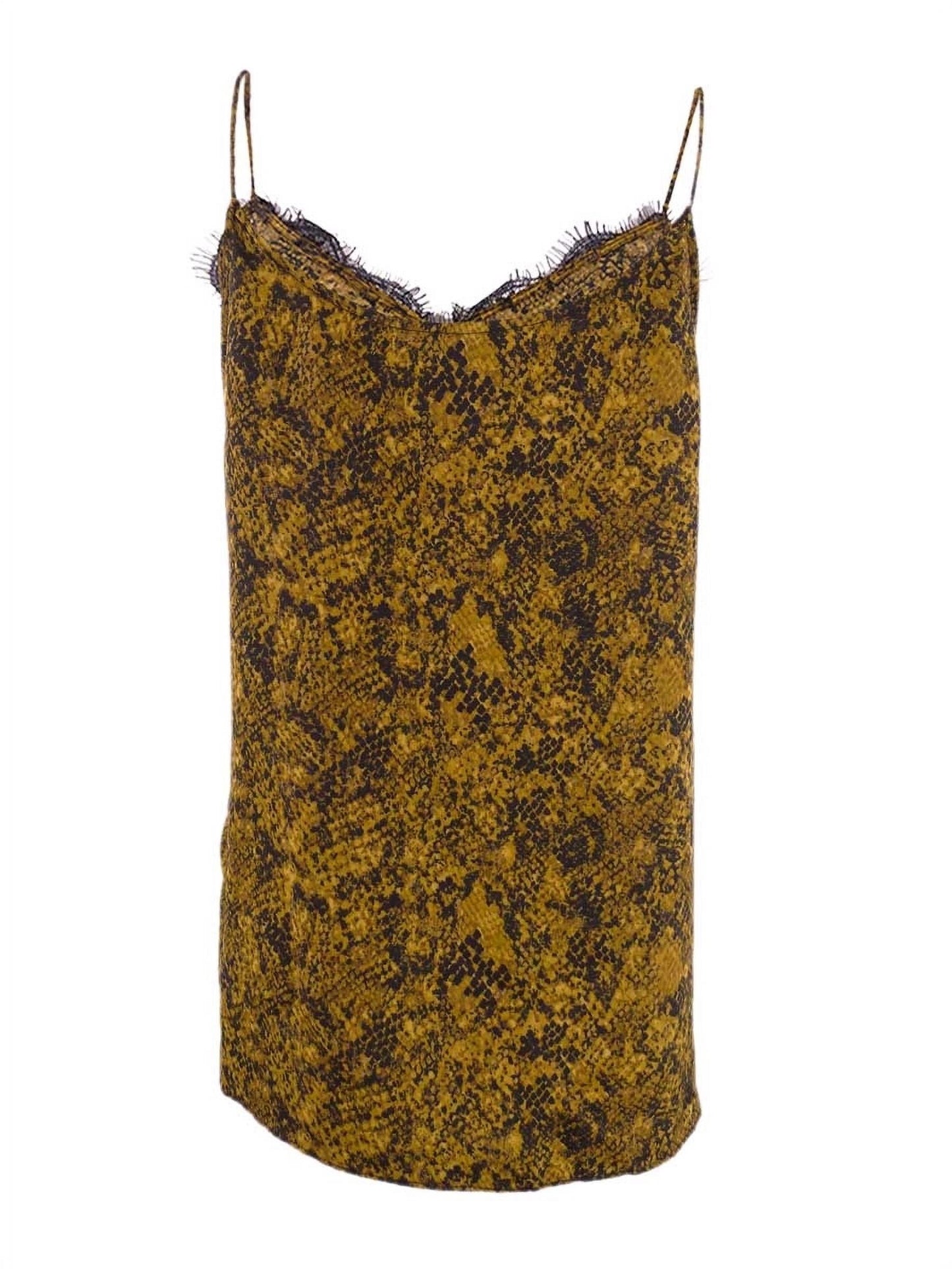 Blusa feminina Bar III média amarela com estampa de cobra e acabamento em renda, tamanho grande