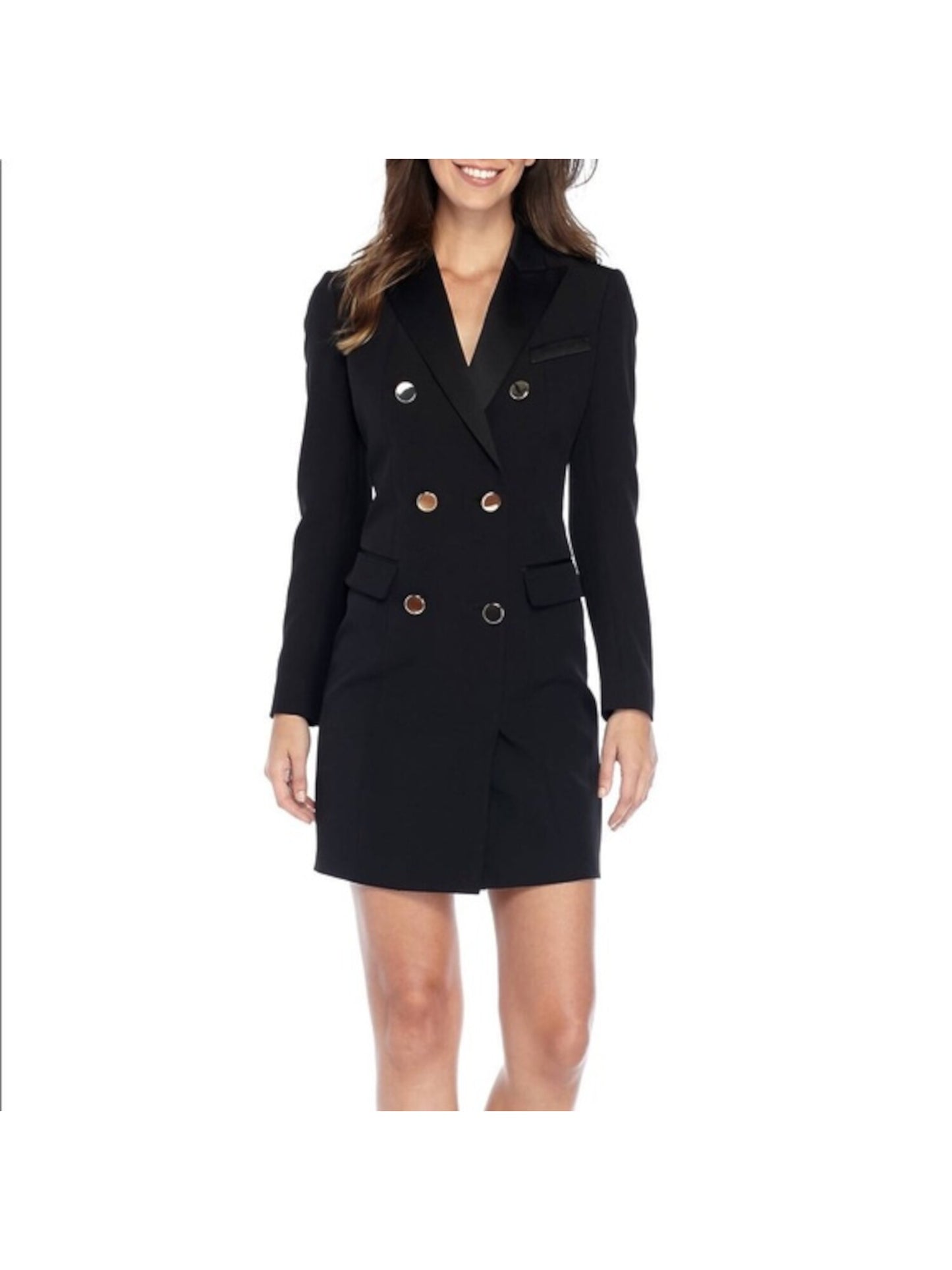 Vestido estilo smoking preto de manga comprida feminino Anne Klein, tamanho 4