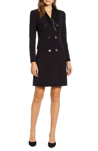 Vestido estilo smoking preto de manga comprida feminino Anne Klein, tamanho 4