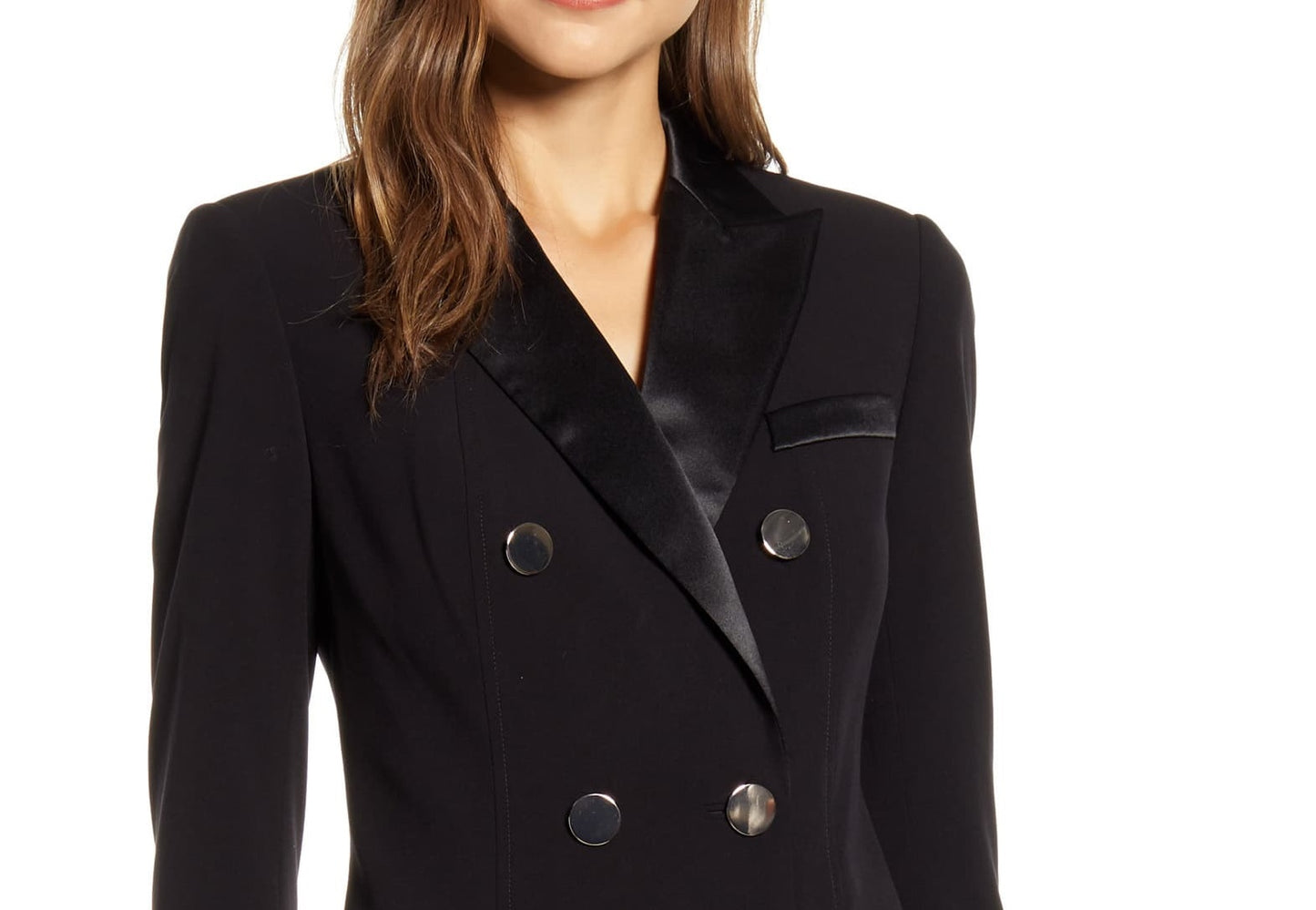 Vestido estilo smoking preto de manga comprida feminino Anne Klein, tamanho 4