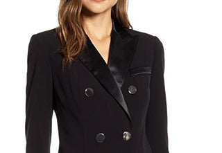 Vestido estilo smoking preto de manga comprida feminino Anne Klein, tamanho 4