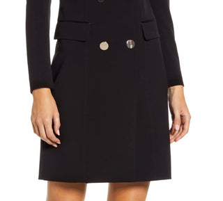 Vestido estilo smoking preto de manga comprida feminino Anne Klein, tamanho 4