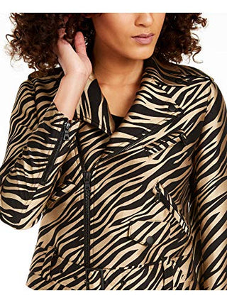 Jaqueta bolero feminina preta com zíper e cinto estampado, tamanho 8, da Anne Klein