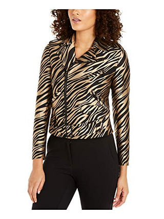 Jaqueta bolero feminina preta com zíper e cinto estampado, tamanho 8, da Anne Klein