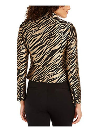 Jaqueta bolero feminina preta com zíper e cinto estampado, tamanho 8, da Anne Klein