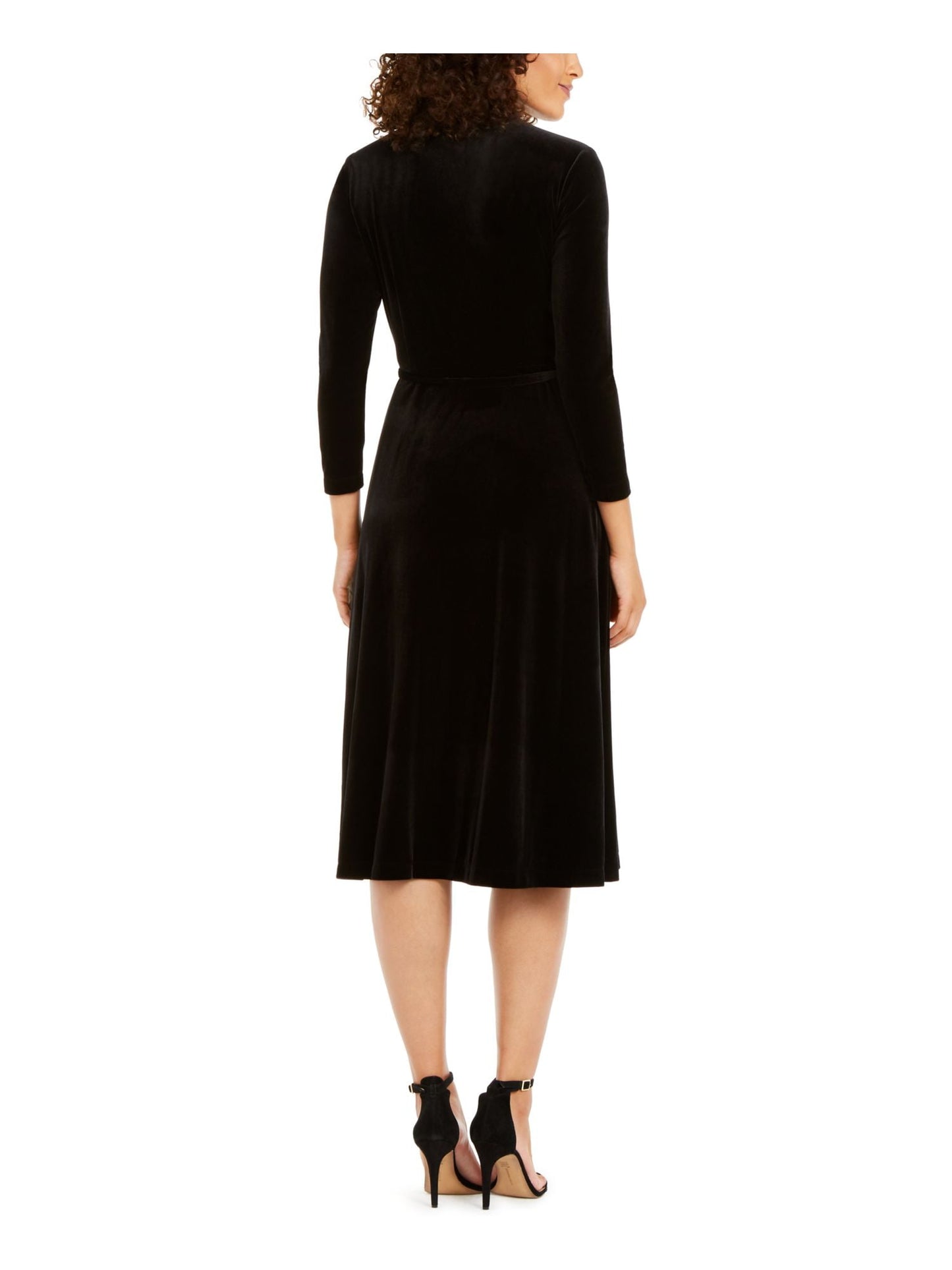 Vestido midi com gola e manga 3/4 preto ANNE KLEIN feminino, tamanho 0