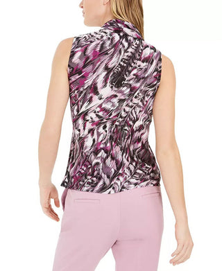 Bar III Women's Bright Pink Tie-Neck Top Size X-Small