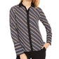 Blusa feminina Anne Klein listrada de manga comprida com gola cinza tamanho X-S