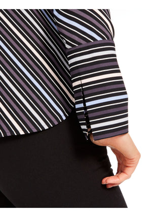 Blusa feminina Anne Klein listrada de manga comprida com gola cinza tamanho X-S