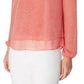 Blusa feminina Anne Klein com estampa de bolinhas e camada dupla, vermelha, tamanho extragrande