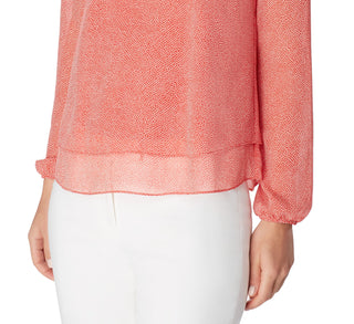 Blusa feminina Anne Klein com estampa de bolinhas e camada dupla, vermelha, tamanho extragrande