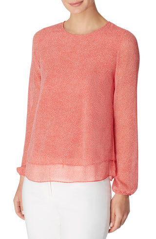 Blusa feminina Anne Klein com estampa de bolinhas e camada dupla, vermelha, tamanho extragrande