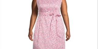 Vestido feminino Anne Klein com zíper e amarração floral, sem mangas, gola canoa, acima do joelho, ajuste flare, rosa, tamanho 18W