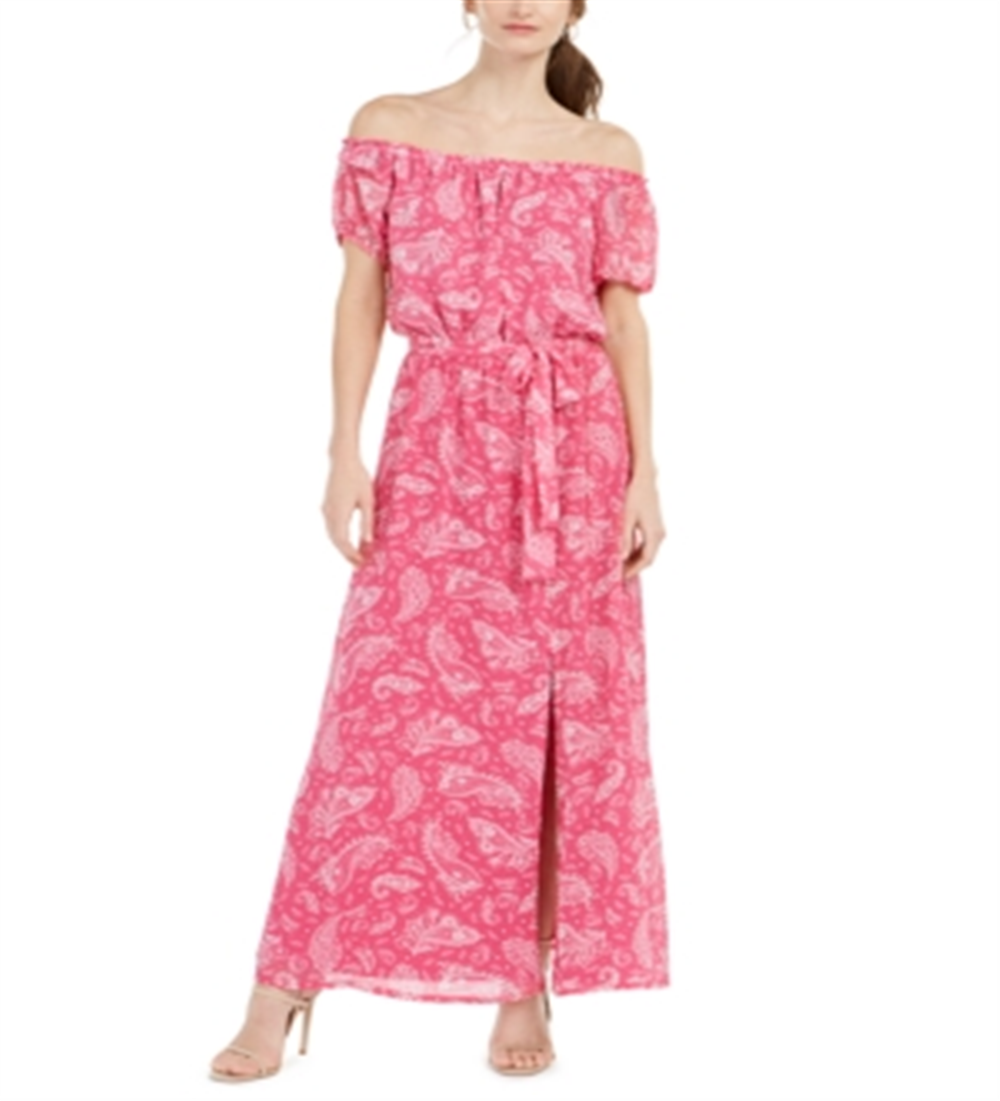 Vestido longo feminino com estampa paisley e ombros de fora, INC International Concepts, rosa, tamanho 6